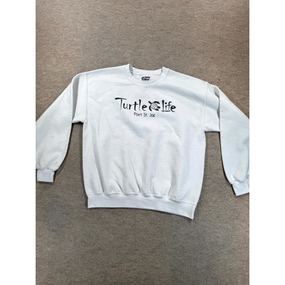 Gildan Dry Blend Sweatshirt Womens Large White Turtle Life Port St Joe Graphic